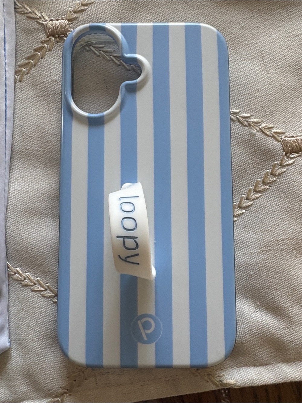 Loopy Case Blue & White Striped Phone Case with White Loopy Grip